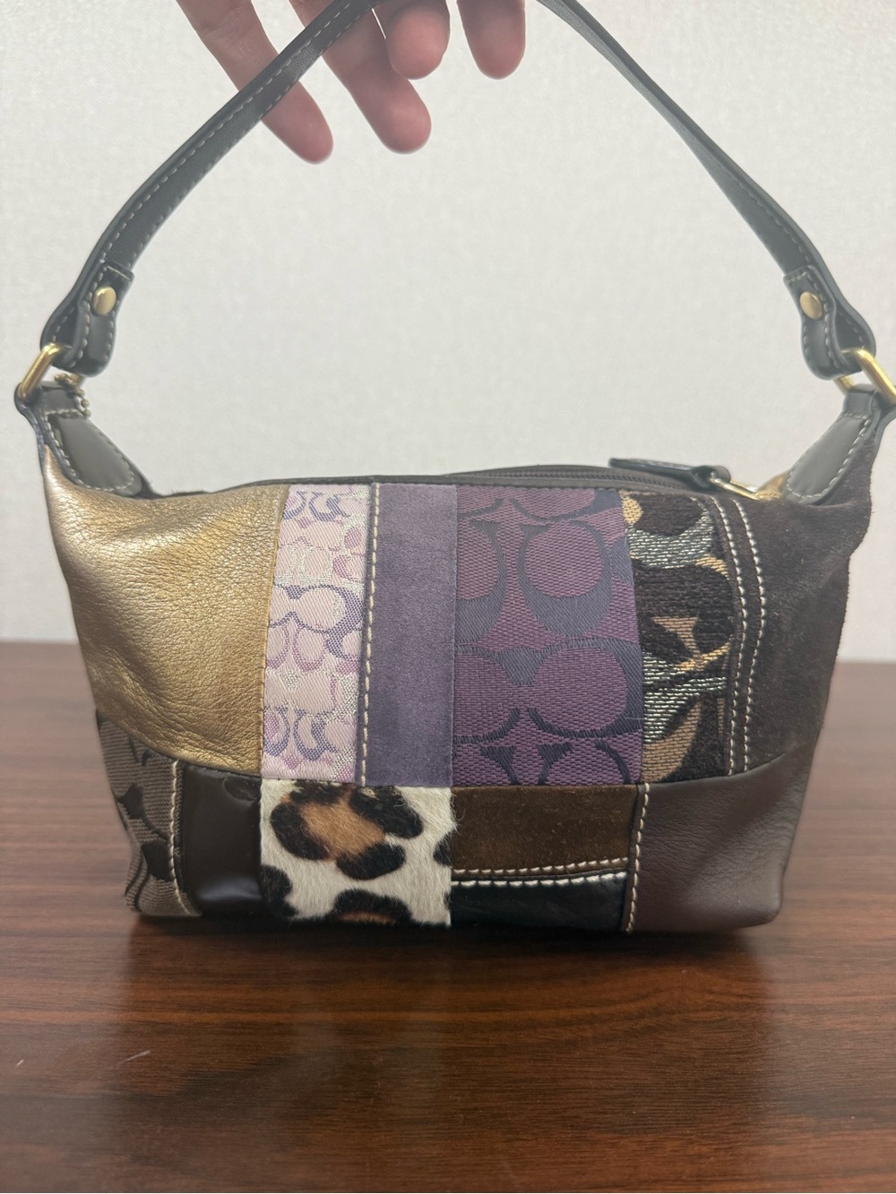 Coach Mini Patchwork Baguette Multicolor -  Purple, Gold, Animal Print, Brown